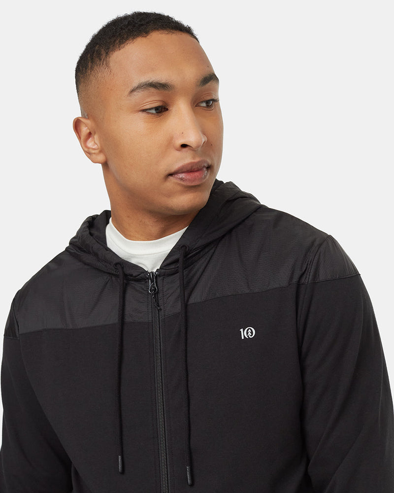 Black-Contrast-Drawcord-Zip-Up-Hoodie