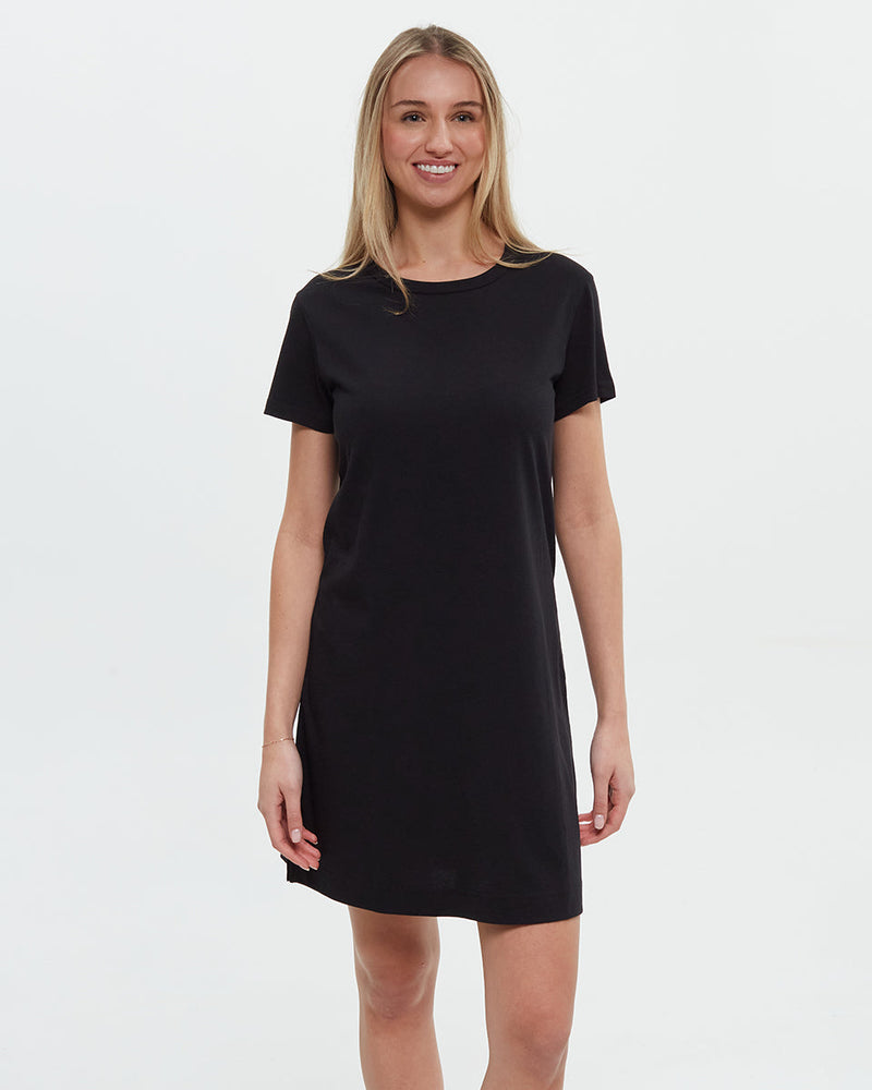 Black-Crew-Neck-Shortsleeve-Dress
