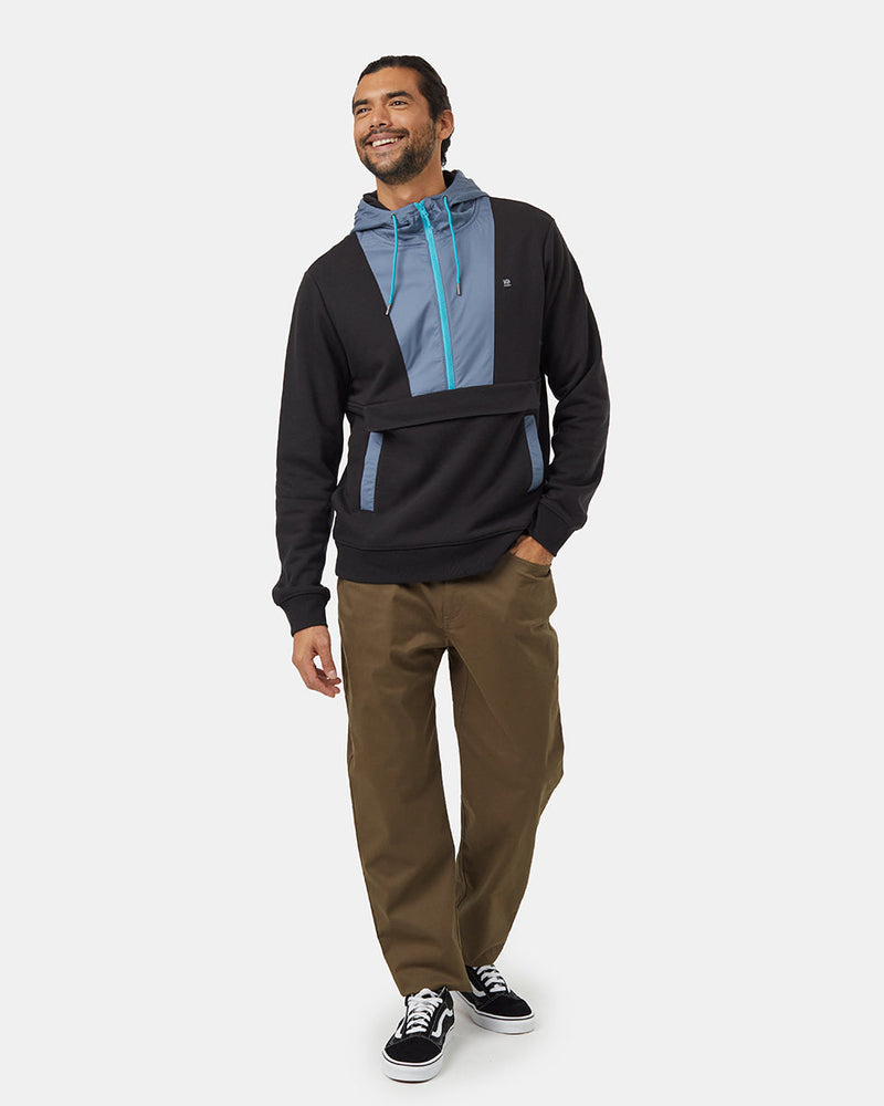 Black-Half-Zip-Regular-Fit-Fleece-Hoodie