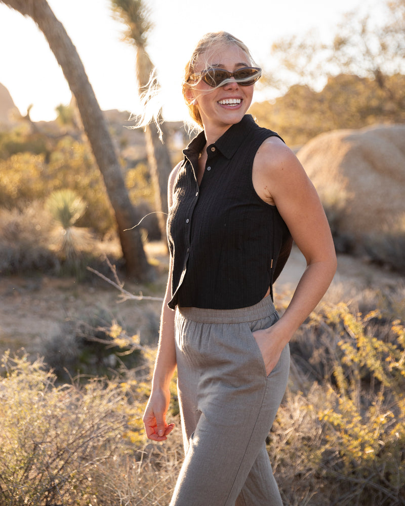 Black-Organic-Cotton-Sleeveless-Button-Shirt