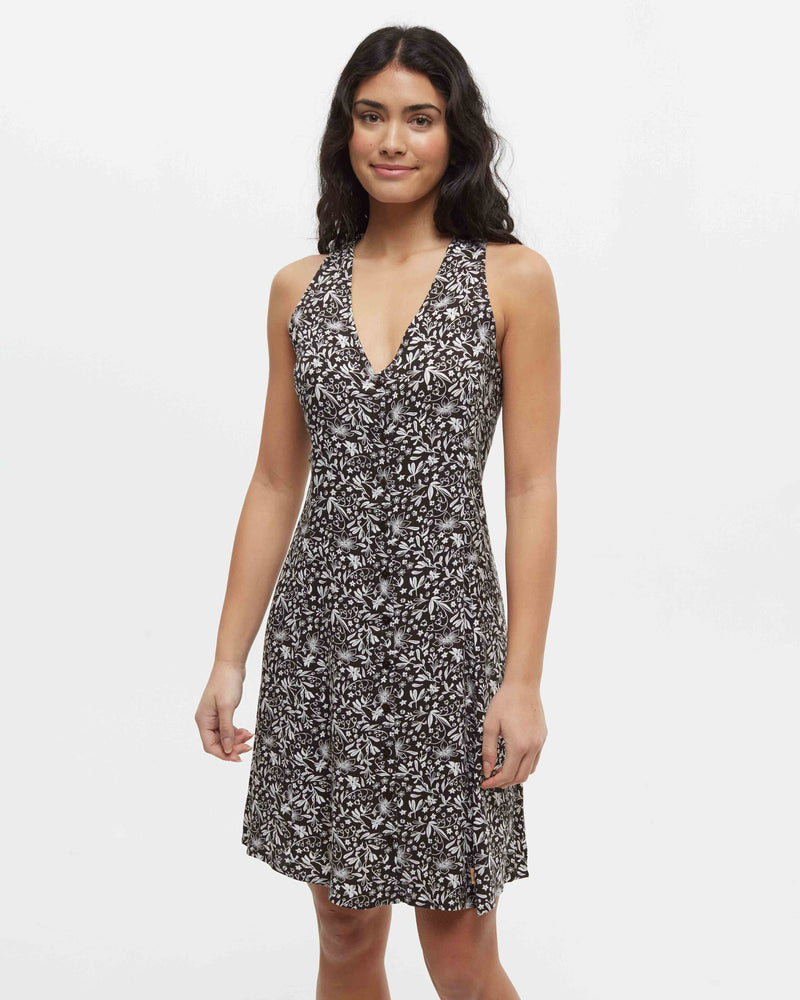 Black-V-Neck-Buttoned-Knee-Length-Tank-Dress