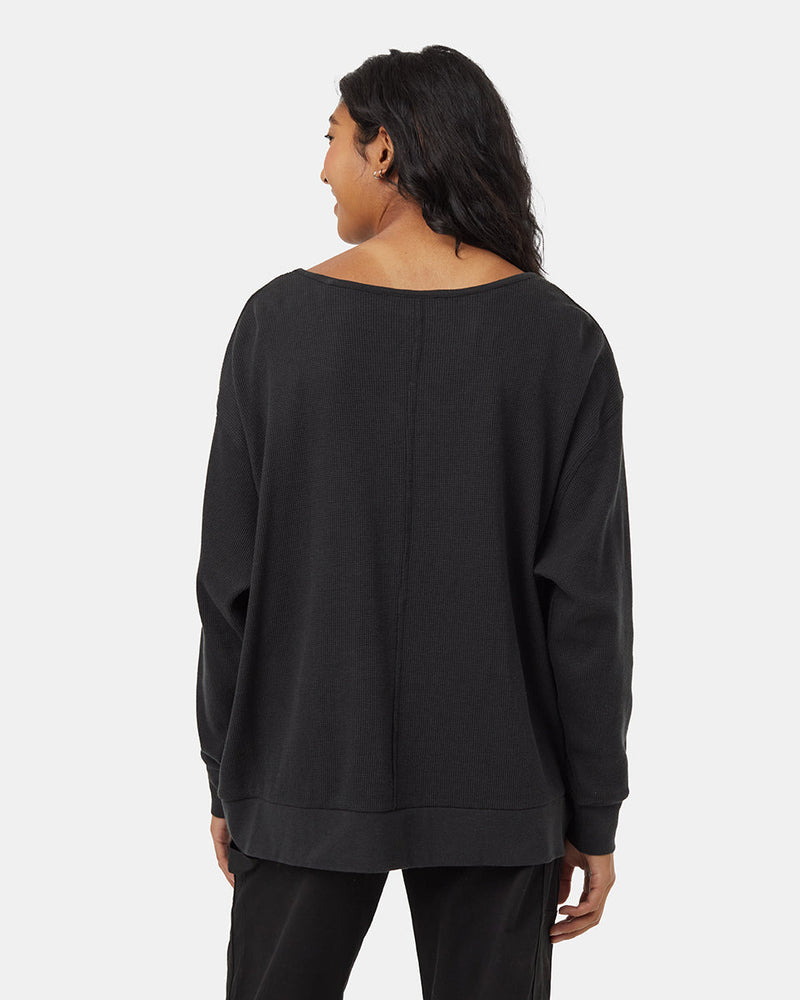 Black-Waffle-Knit-V-neck-Longsleeve-Shirt