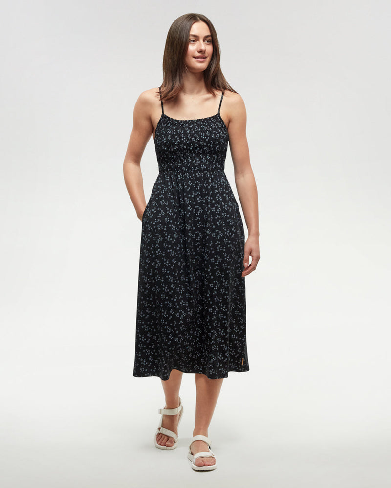 Black-Womens-Mid-Length-Smocked-Dress