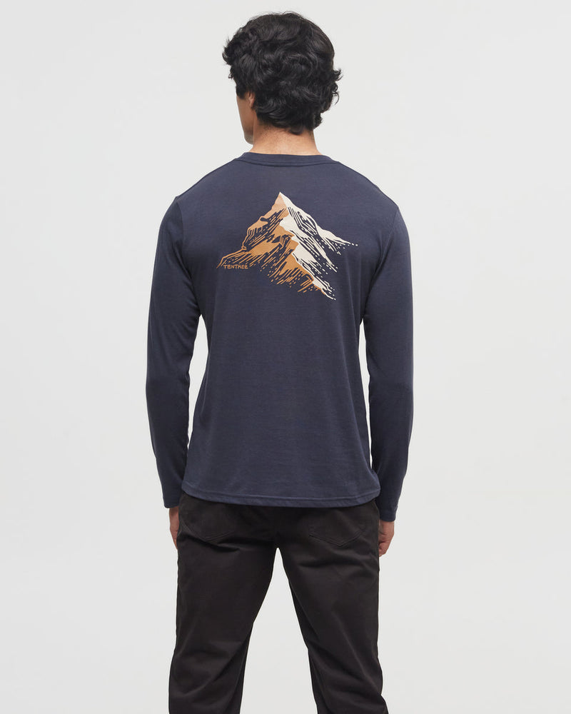 Blue-Crew-Neck-Graphic-Longsleeve-T-Shirt