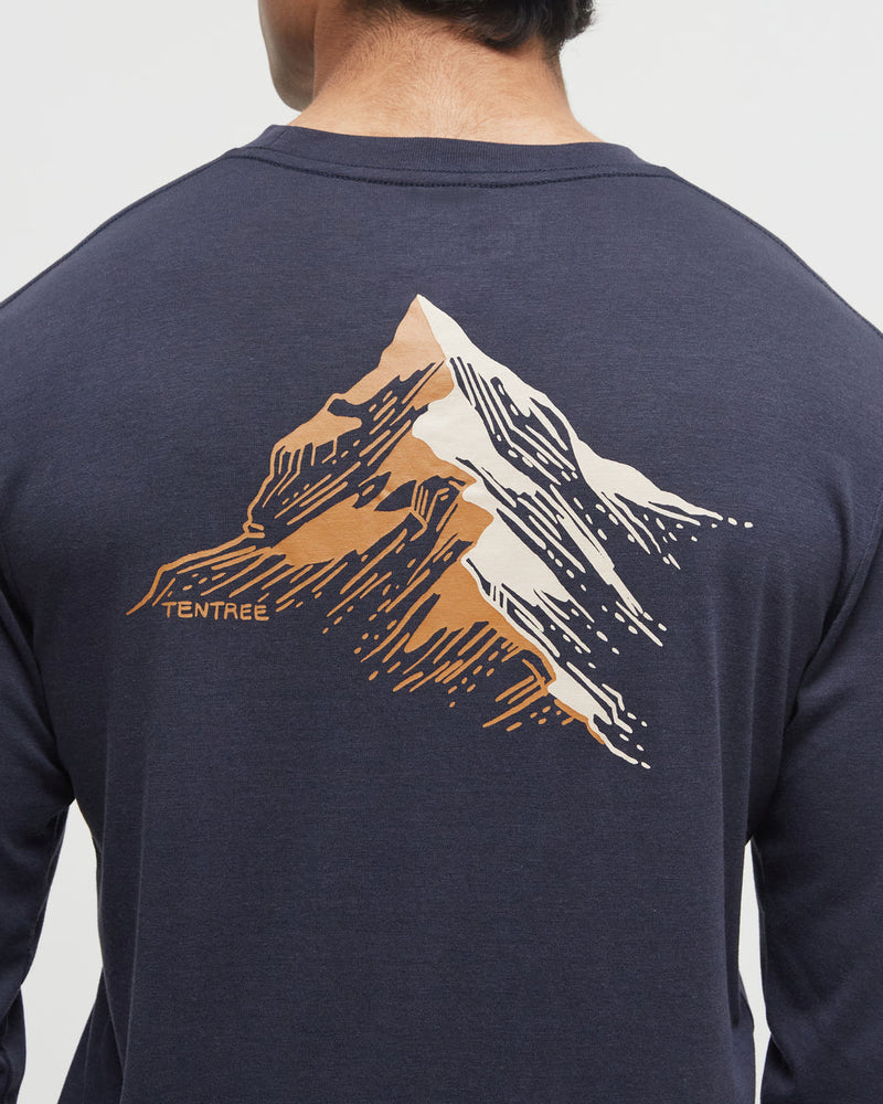 Blue-Crew-Neck-Graphic-Longsleeve-T-Shirt