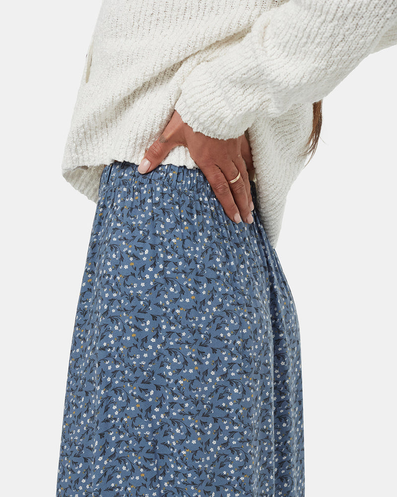 Blue-High-Rise-Midi-Length-Crepe-Slitted-Skirt