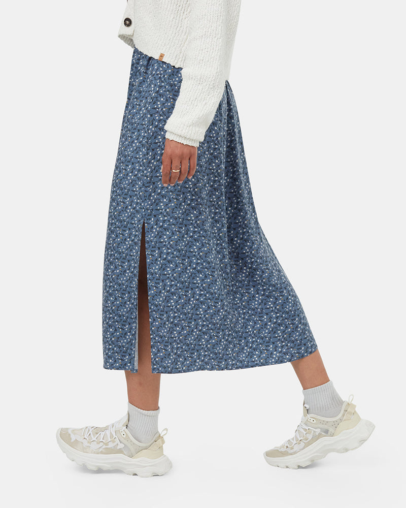 Blue-High-Rise-Midi-Length-Crepe-Slitted-Skirt
