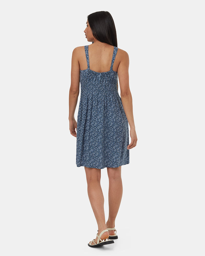 Blue-Knee-Length-Crepe-Smocked-Waist-Tank-Dress