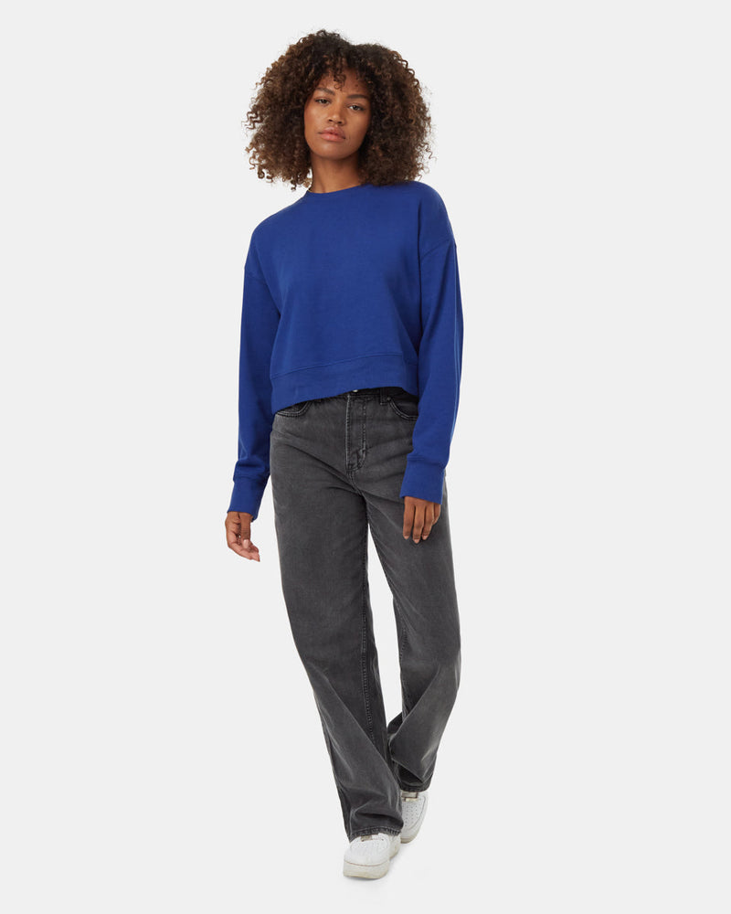 Blue-Organic-Cotton-Crew-Neck-Oversized-Cropped-Sweatshirt