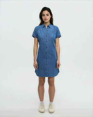 Blue-Organic-Cotton-Denim-Relaxed-Dress *Model is 5'11", wearing size S