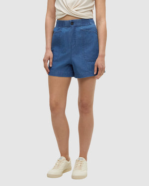 Blue-Organic-Cotton-Denim-Shorts *Model is 5'9", wearing size S