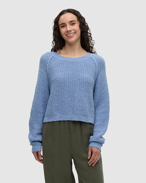 Blue-Oversize-Cropped-Recycled-Cotton-Sweater *Model is 5'9", wearing size S