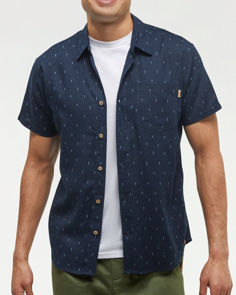 Blue-Regular-Fit-Collared-Short-Sleeve-Shirt
