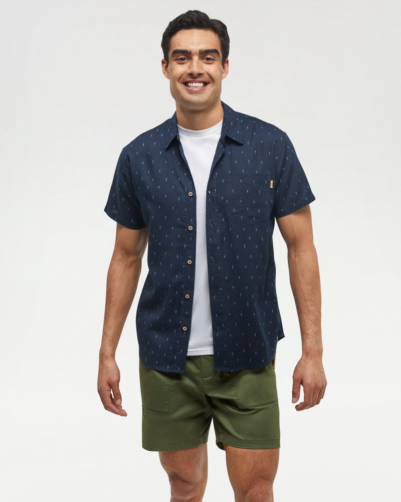 Blue-Regular-Fit-Collared-Short-Sleeve-Shirt