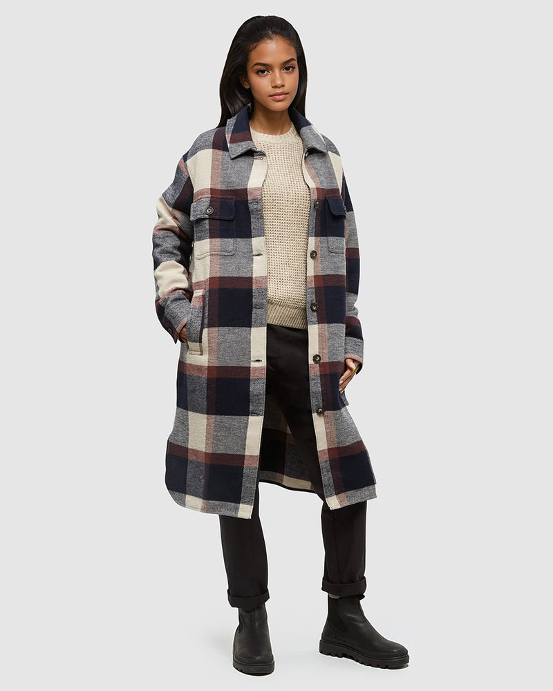 Blue-Relaxed-Fit-Knee-Length-Long-Jacket *Model is 5'7", wearing size S