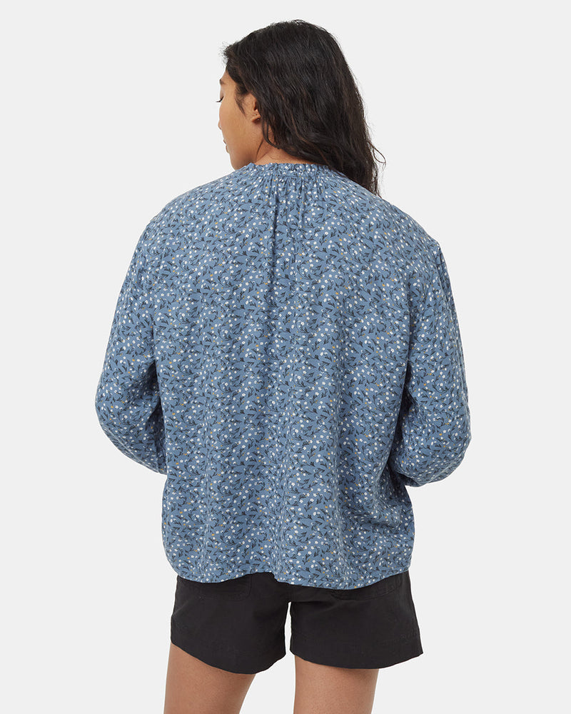 Blue-Ruffled-Neck-Long-Sleeve-Shirt