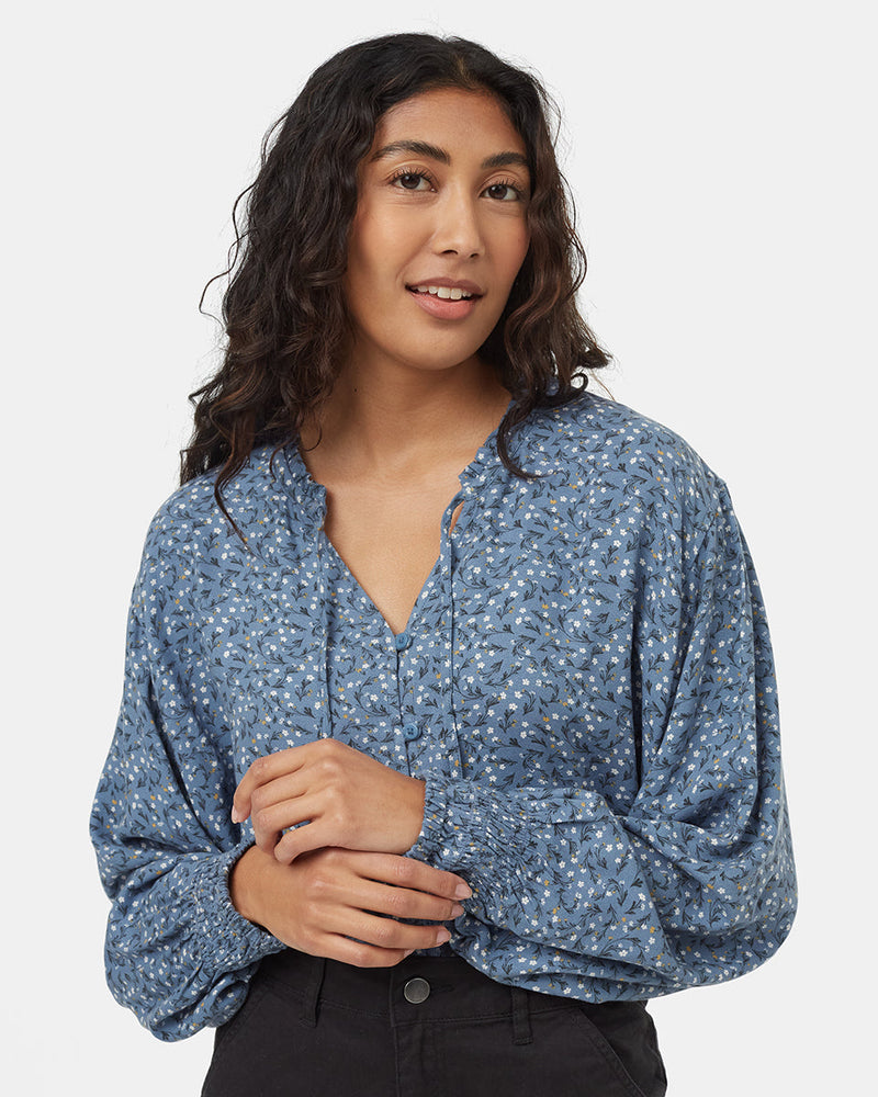 Blue-Ruffled-Neck-Long-Sleeve-Shirt