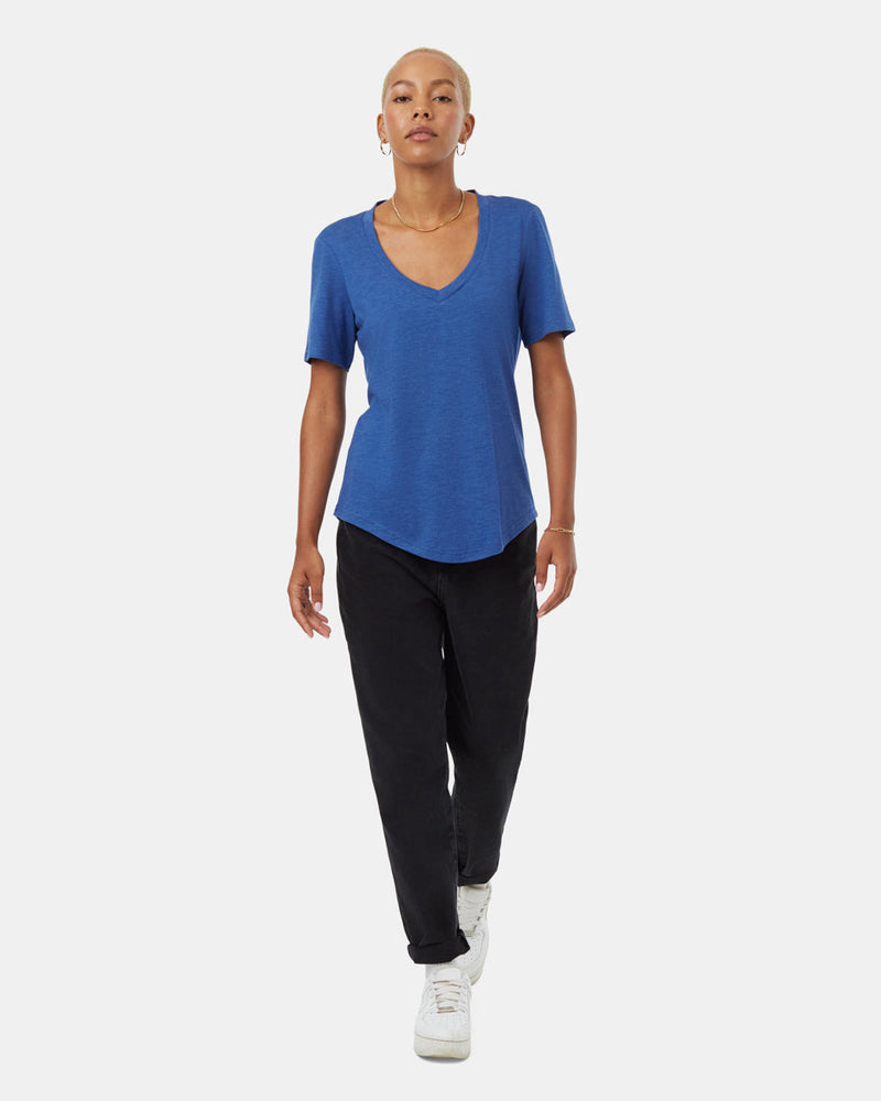 Blue-V-Neck-Short-Sleeve-T-Shirt