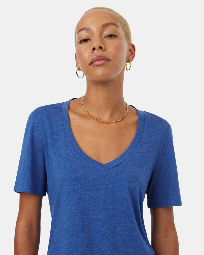 Blue-V-Neck-Short-Sleeve-T-Shirt