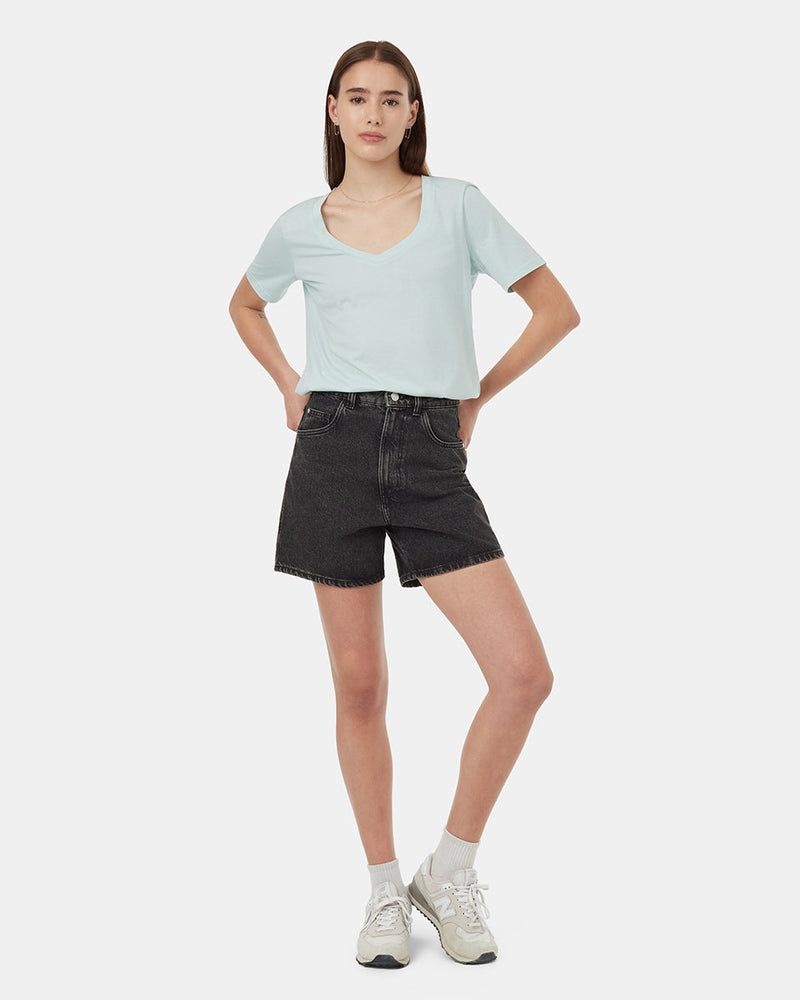 Blue-V-Neck-Short-Sleeve-T-Shirt