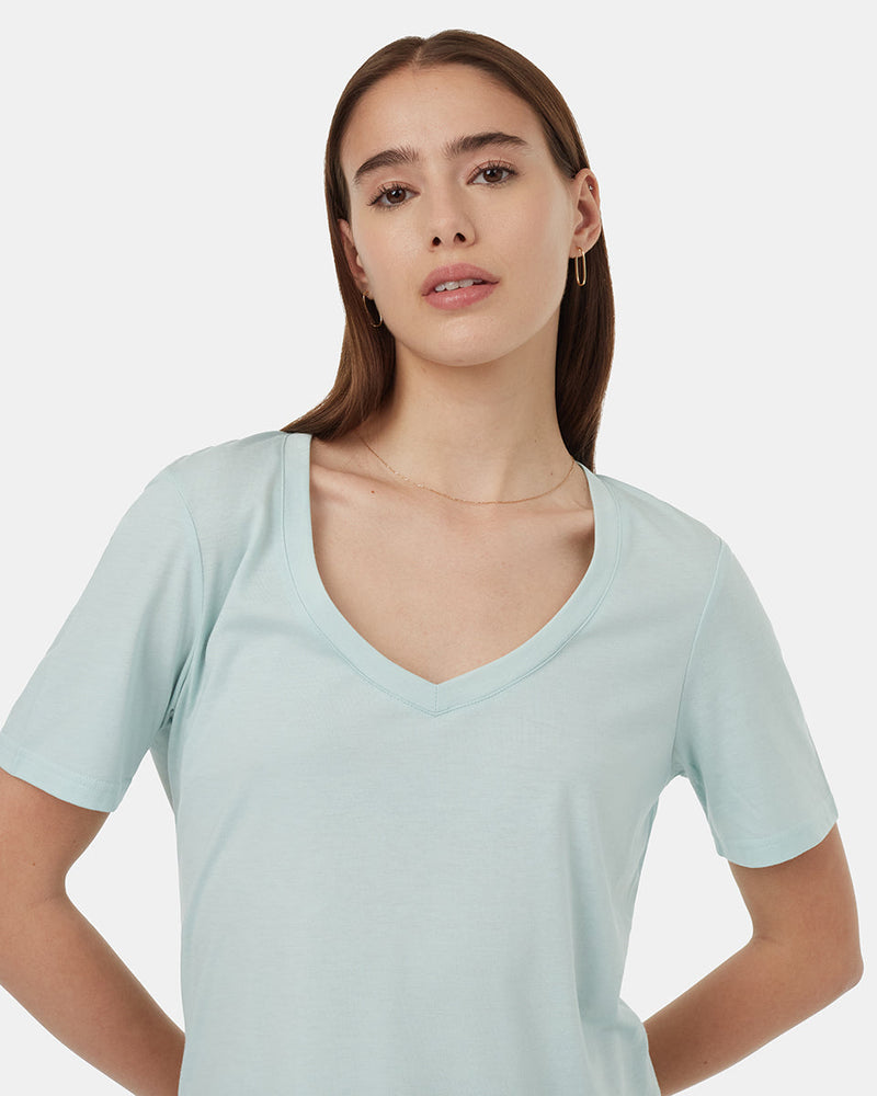 Blue-V-Neck-Short-Sleeve-T-Shirt