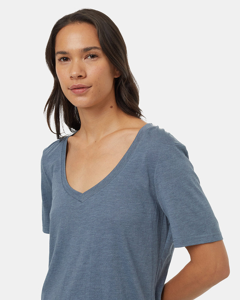 Blue-V-Neck-Short-Sleeve-T-Shirt