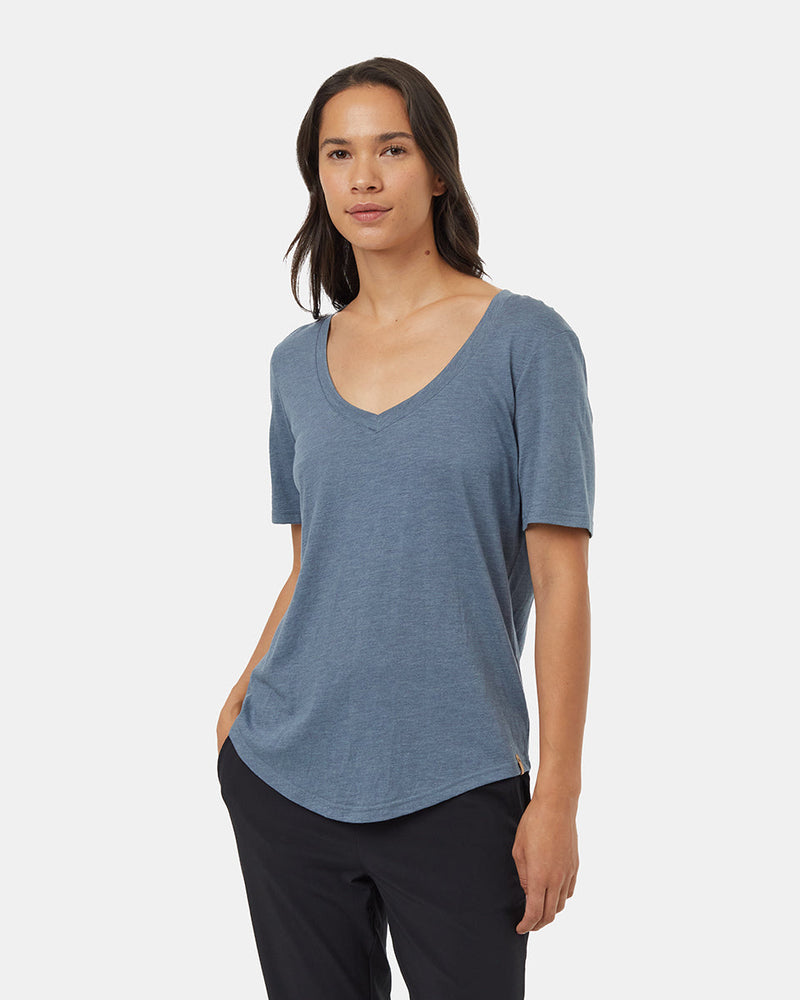 Blue-V-Neck-Short-Sleeve-T-Shirt