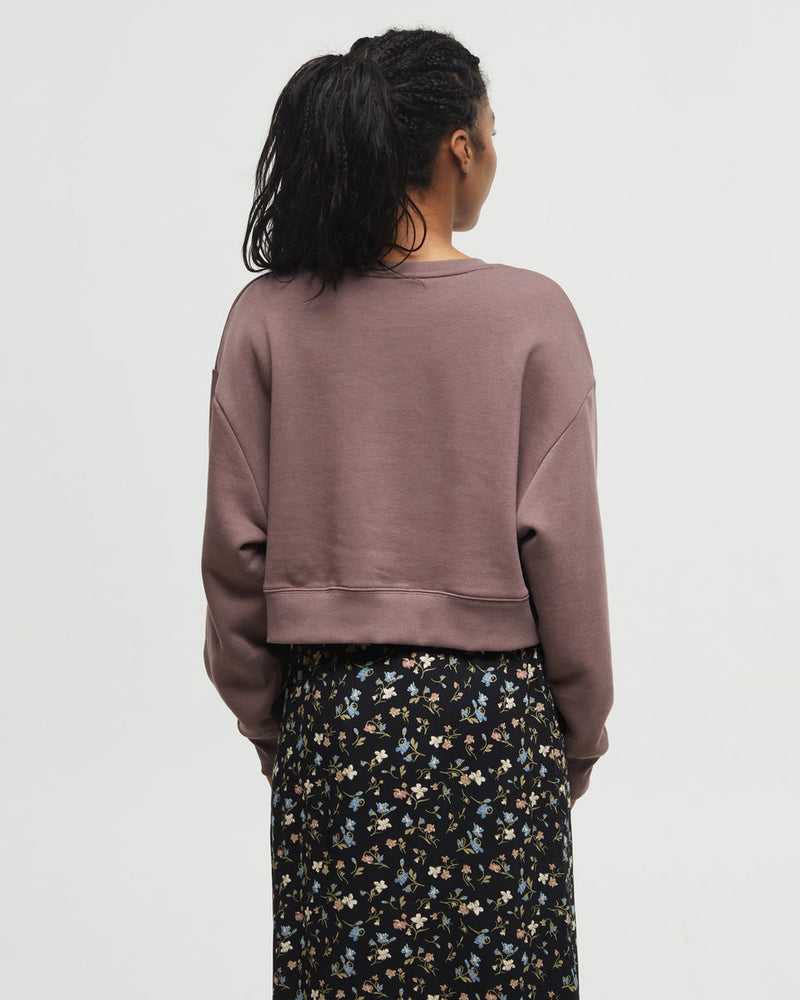 Brown-Crew-Neck-Oversized-Cropped-Sweatshirt