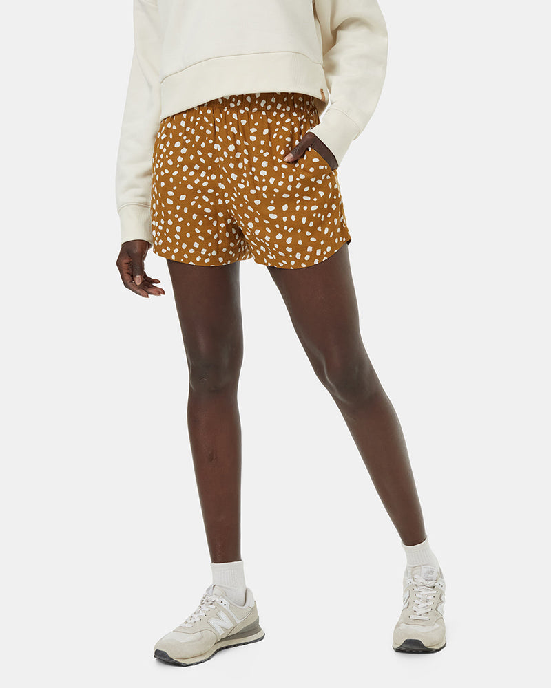 Brown-High-Rise-Patterned-Pull-On-Shorts