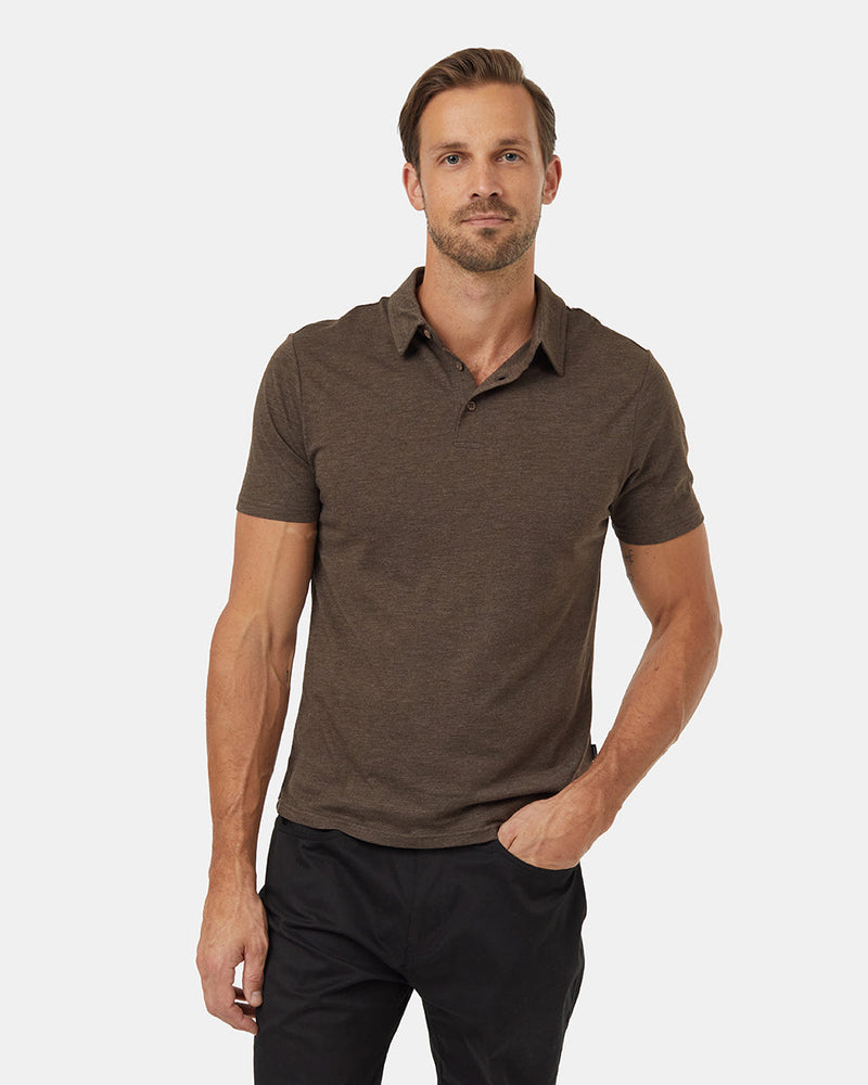 Brown-Mens-Short-Sleeve-Polo-Neck-T-Shirt *Model is 6'2.5", wearing size M