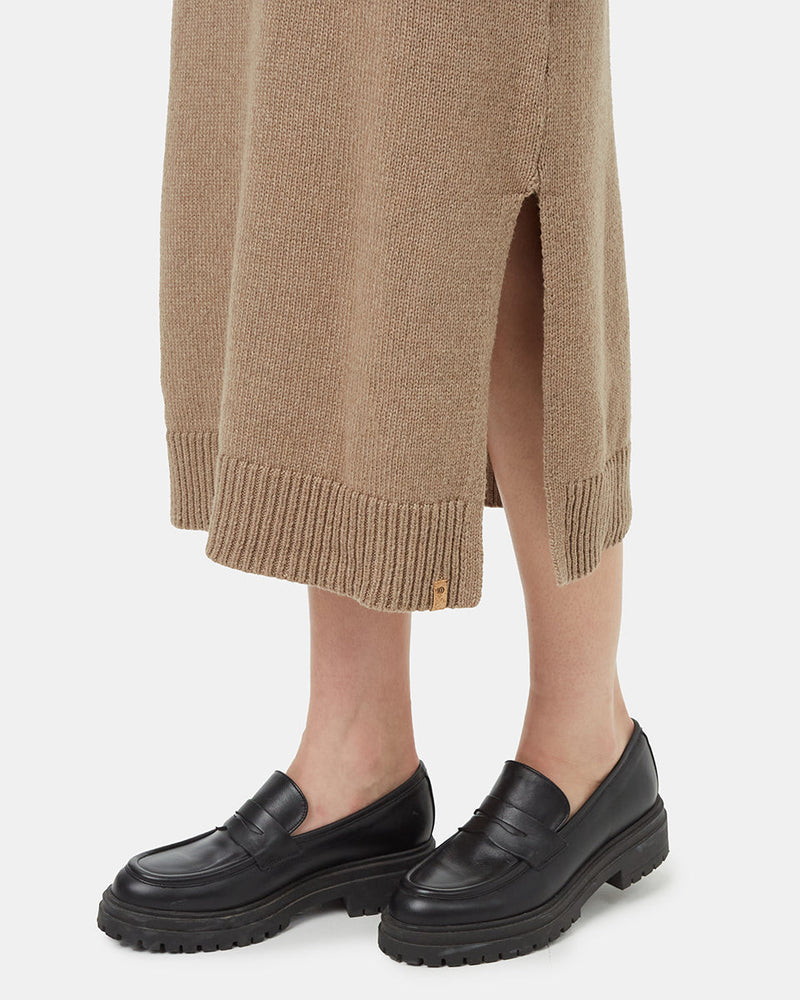 Brown-Organic-Cotton-Turtleneck-Maxi-Dress