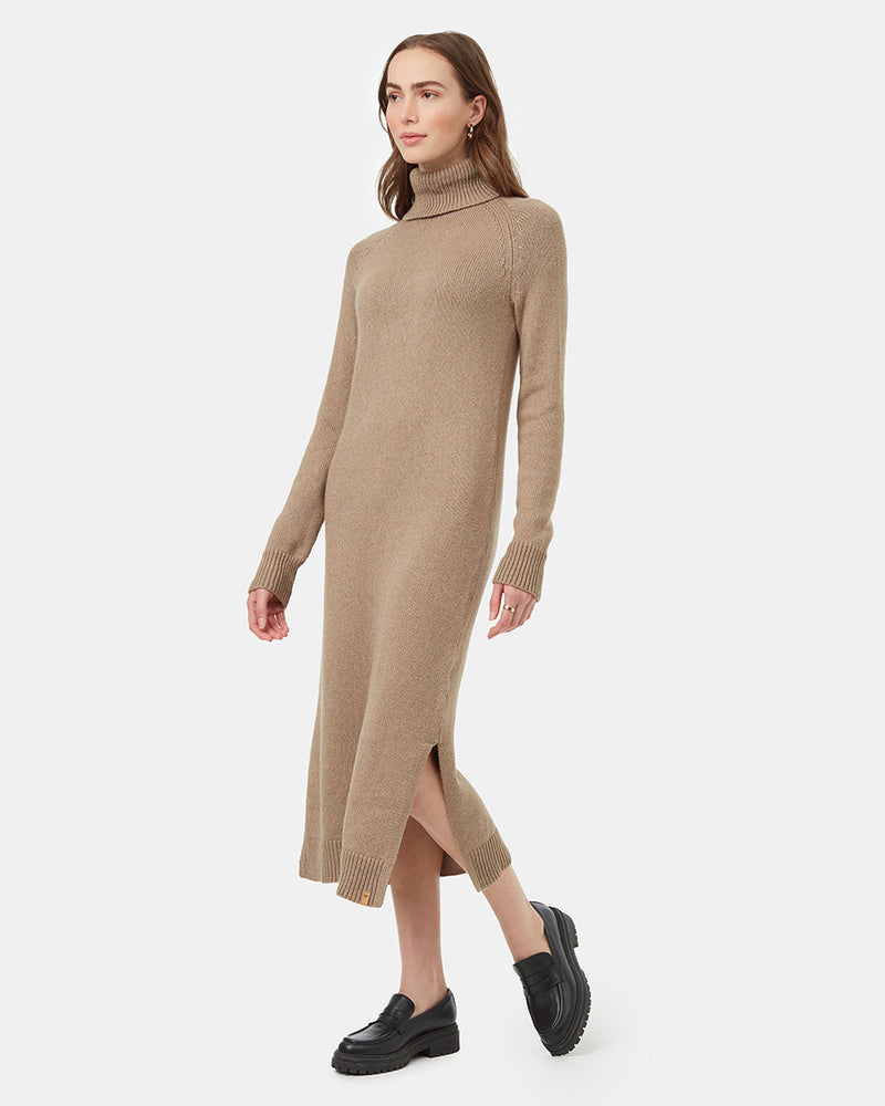Brown-Organic-Cotton-Turtleneck-Maxi-Dress