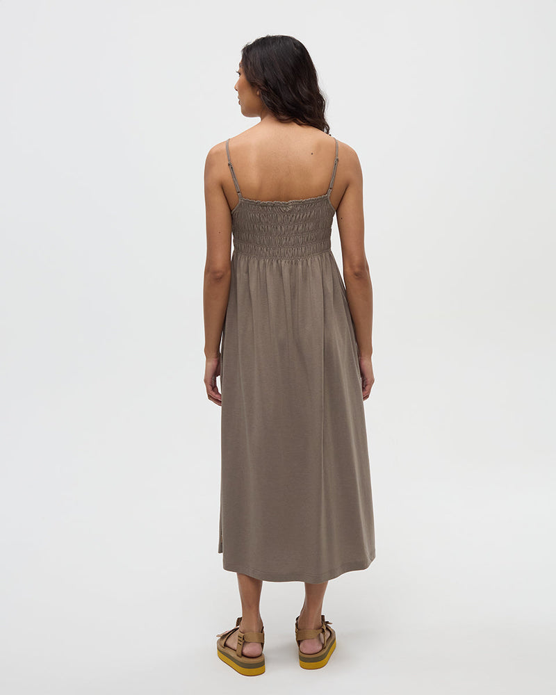 Brown-TreeBlend-Sleeveless-Smocked-Dress