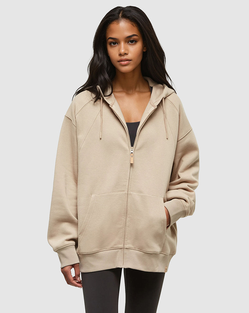 Brown-TreeFleece-Oversized-Zip-Hoodie *Model is 5'8", wearing size S