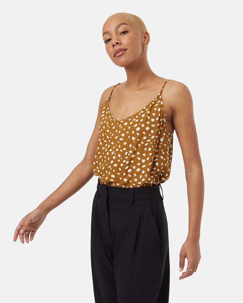 Brown-V-Neck-Sleeveless-Crepe-Tank-Top