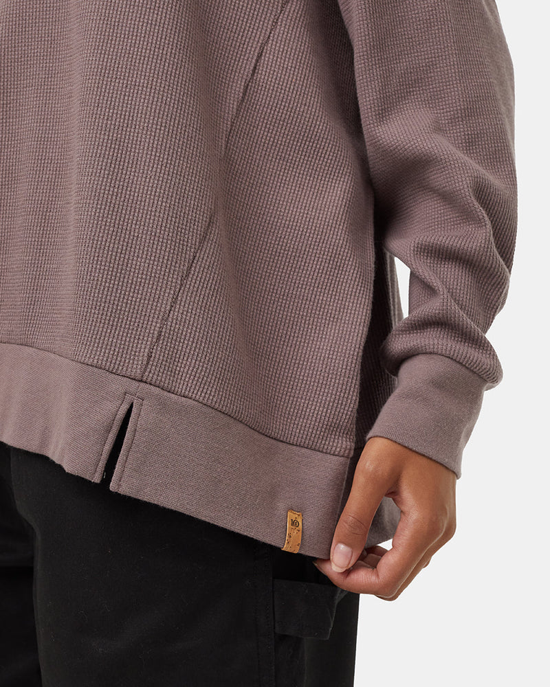 Brown-Waffle-Knit-V-neck-Longsleeve-Shirt