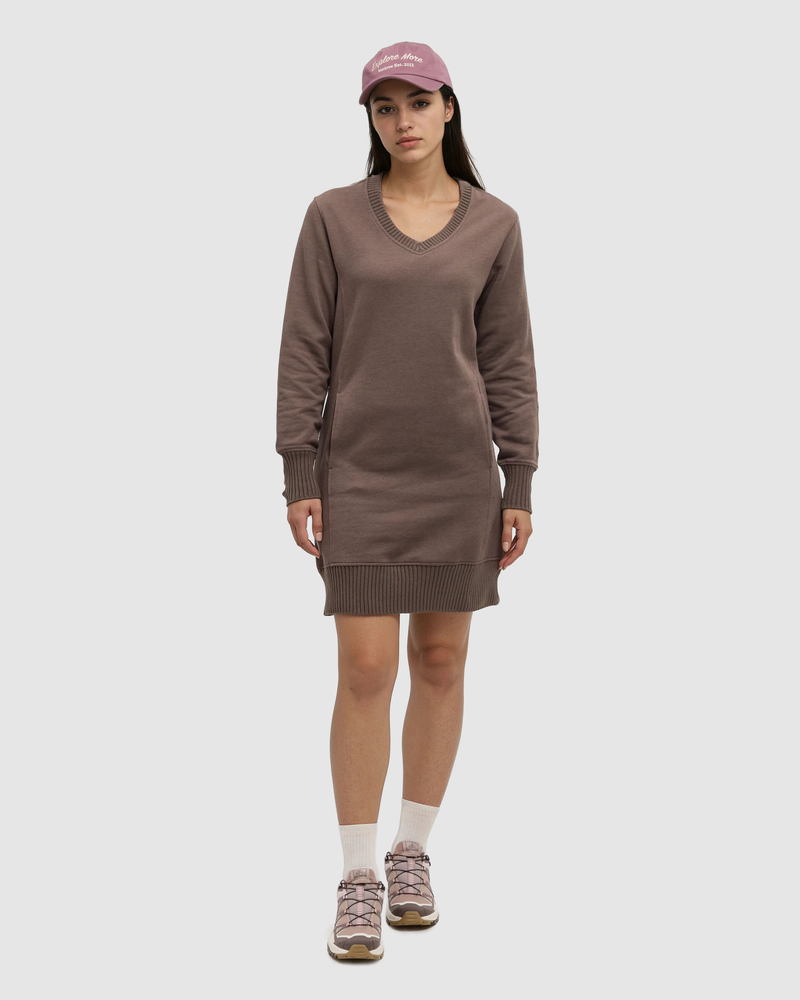 Brown-Women_s-V-neck-Fleece-Dress