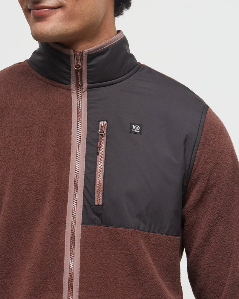 Burgundy-Mock-Neck-Color-Block-Fleece-Zip-Up