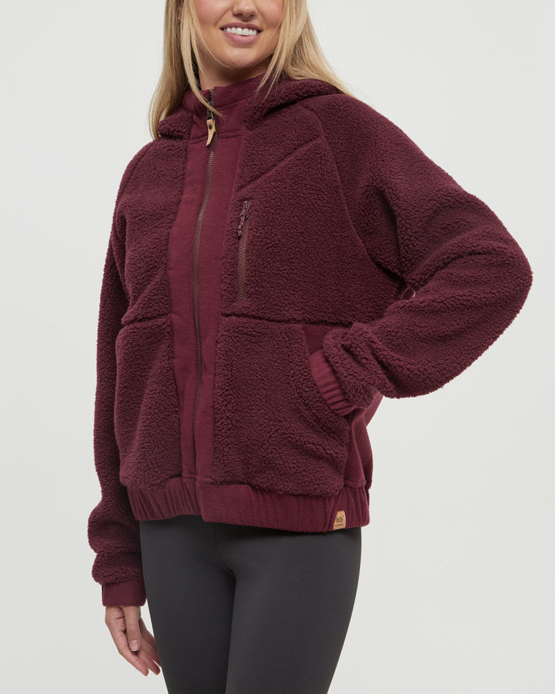 Burgundy-Relax-Bonded-Sherpa-Fleece-Zip-Jacket