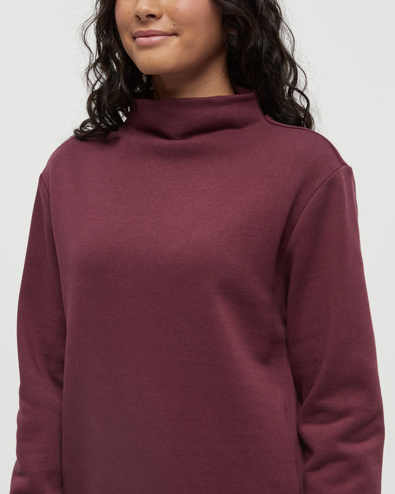 Burgundy-TreeFleece-Mock-Neck-Sweatshirt-Dress