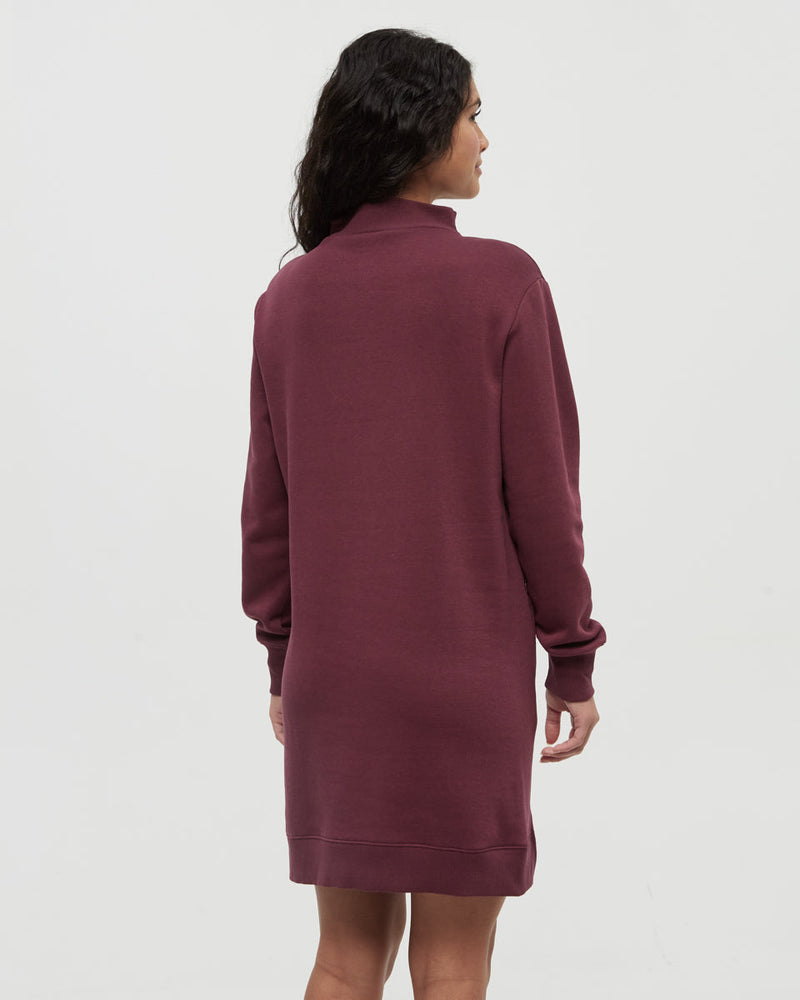 Burgundy-TreeFleece-Mock-Neck-Sweatshirt-Dress