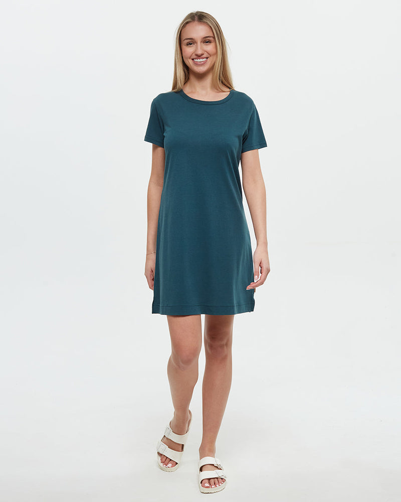Green-Crew-Neck-Shortsleeve-Dress