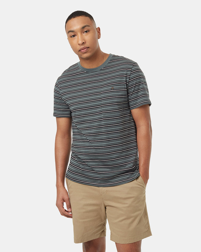 Green-Crew-Neck-Shortsleeve-Striped-T-Shirt