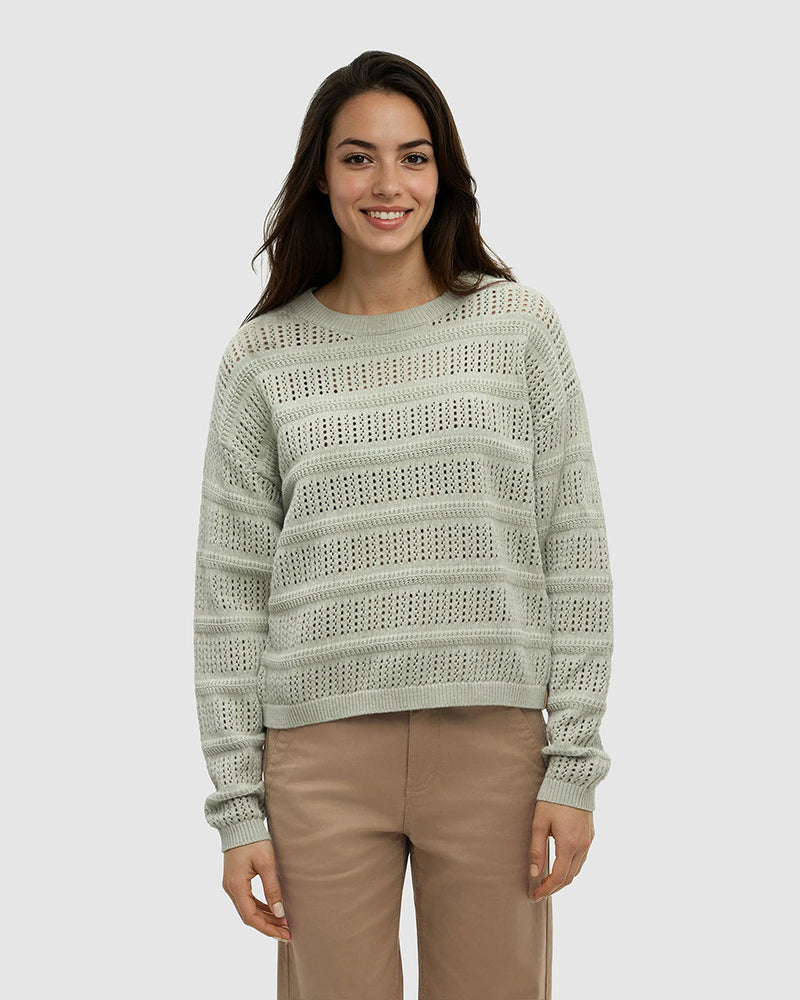 Green-Organic-Cotton-Relaxed-Woven-Sweater *Model is 5'9", wearing size S