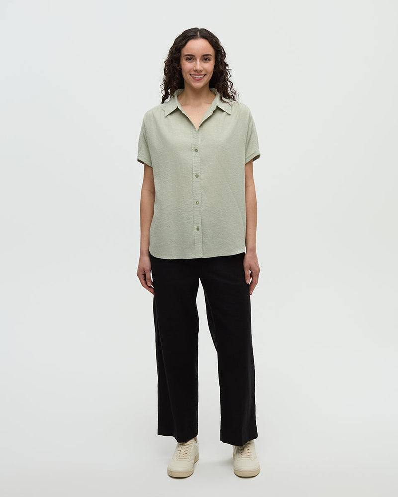 Green-Relaxed-Breathable-Button-Up-Shirt