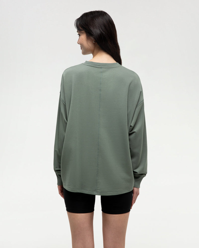 Green-Ribbed-Crew-Neck-Oversized-Fleece-Sweatshirt