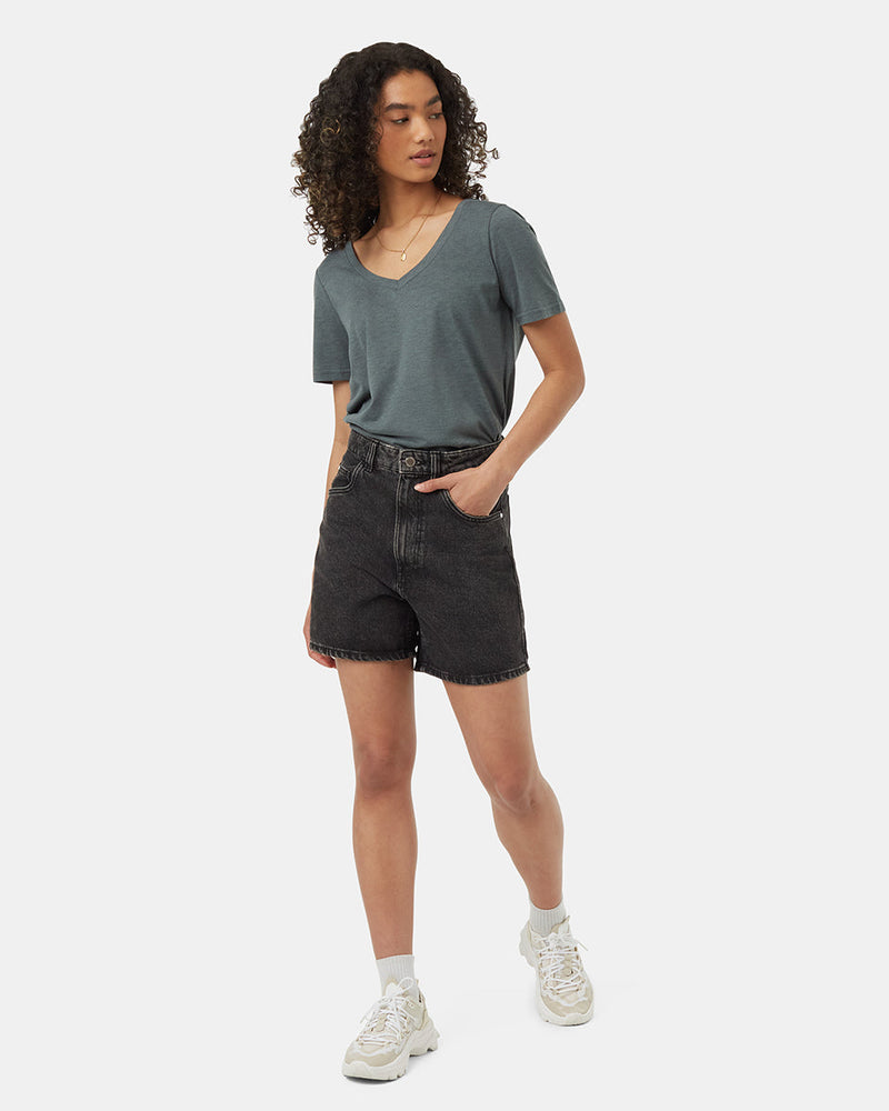 Green-V-Neck-Short-Sleeve-T-Shirt