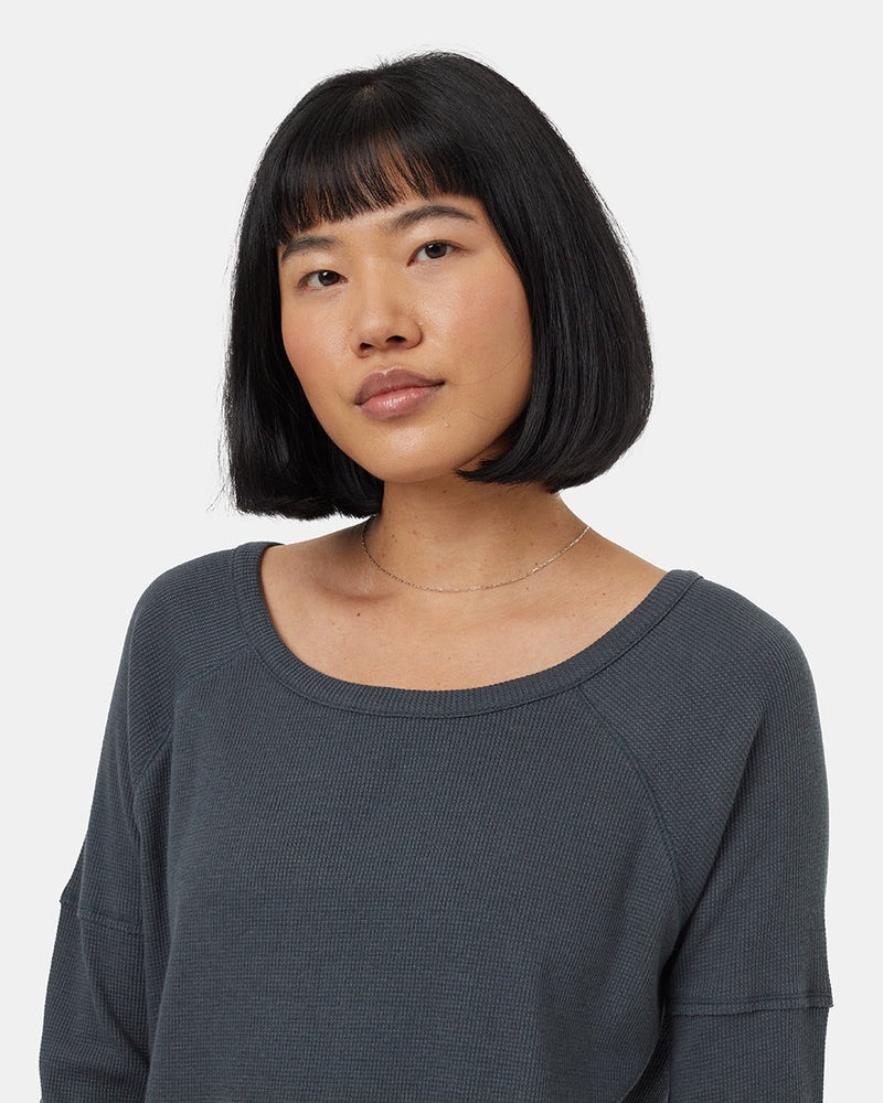 Green-Womens-Waffle-Knit-Longsleeve-Top