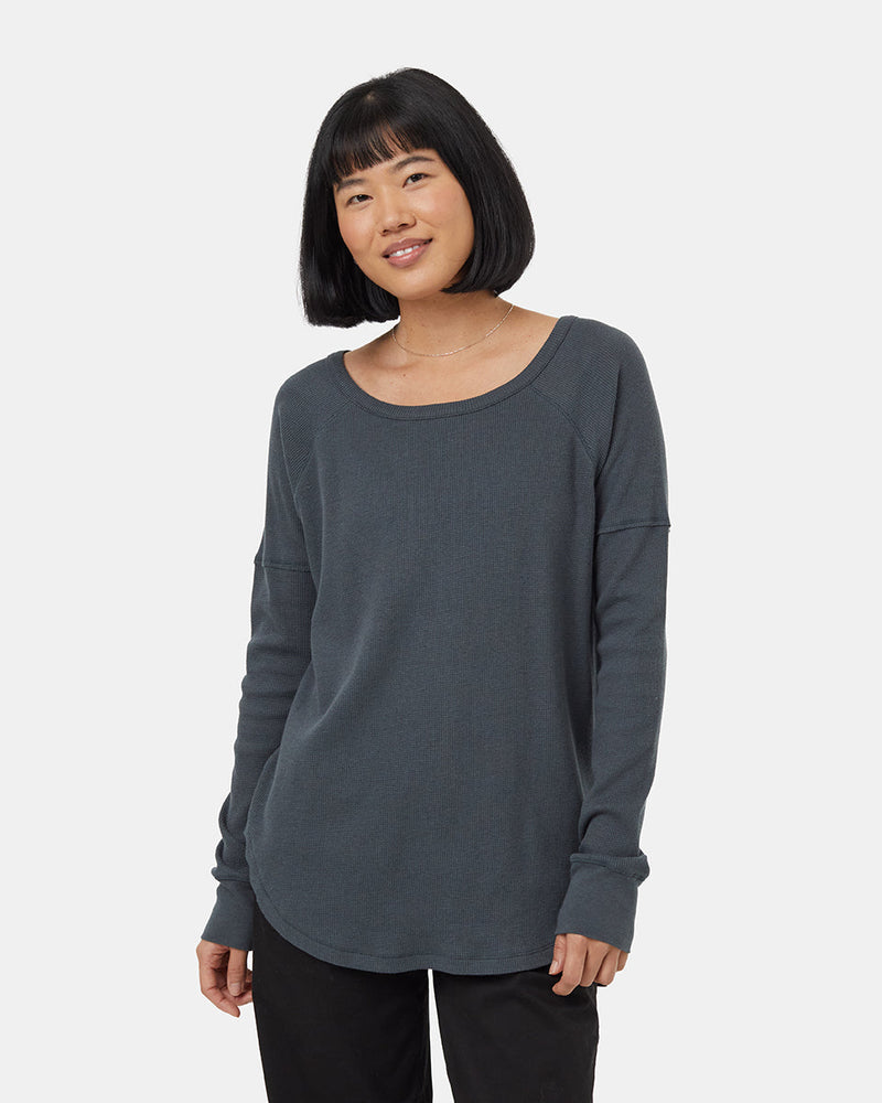 Green-Womens-Waffle-Knit-Longsleeve-Top