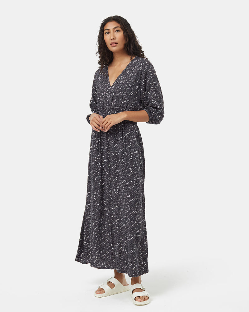 Grey-Raglan-Blouson-Sleeve-Patterned-Maxi-Dress